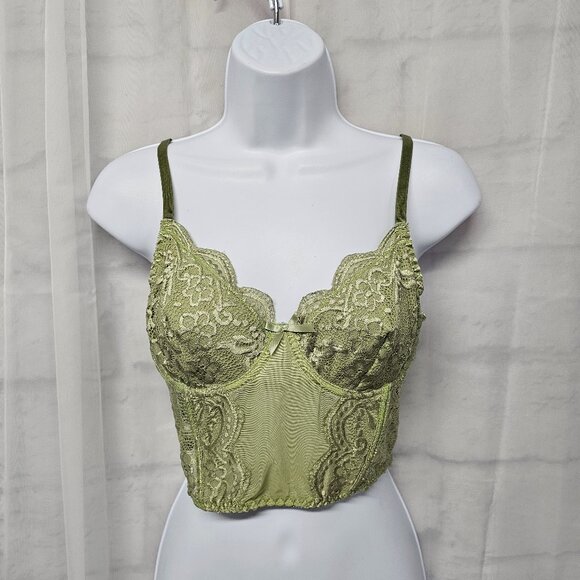 Romwe Green Y2K Babydoll Tank Bra Lace Mesh Whimsigoth Fairy Underwire S - Picture 1 of 8